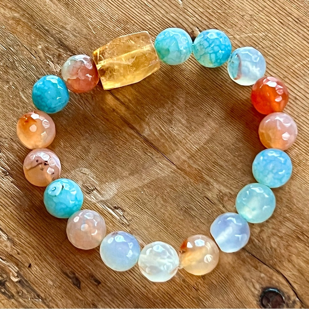 NWT Artisan Chunky Citrine & Dragon Vein Agate Gemstone Bracelet